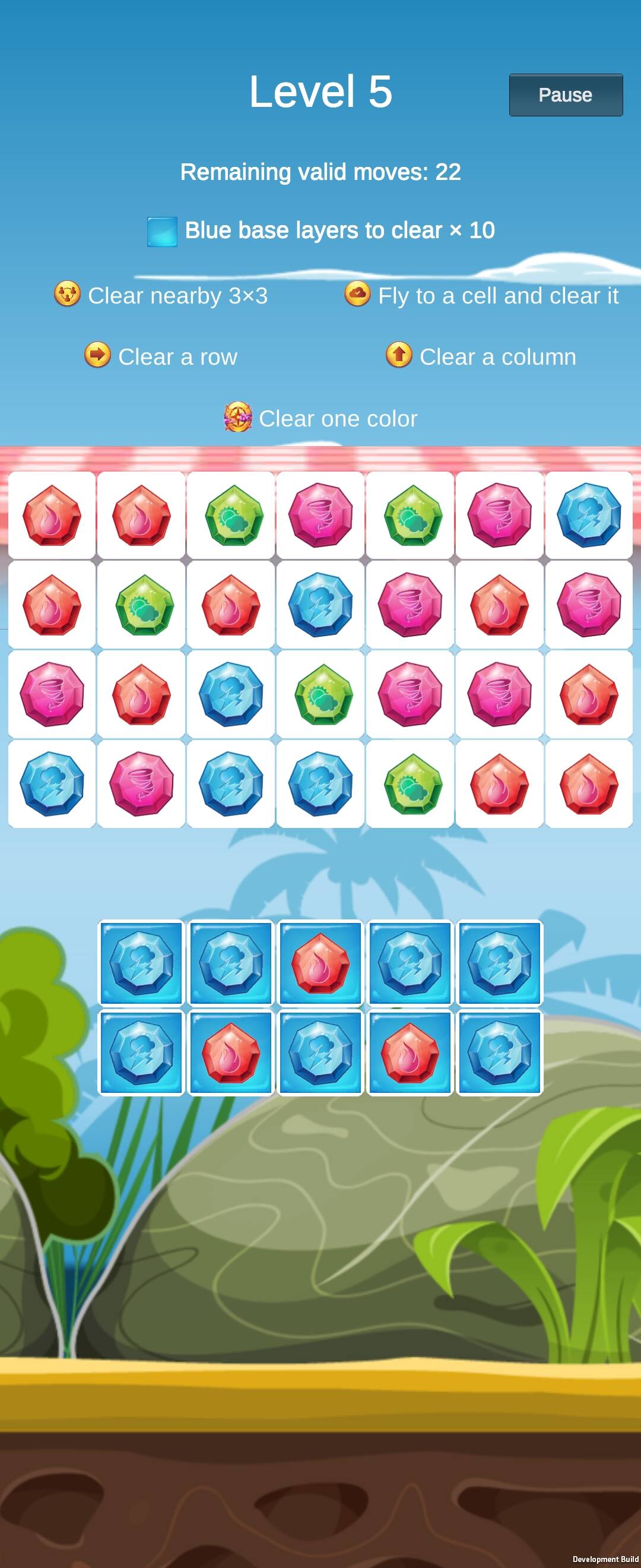 Level 5 with blue base layer targets